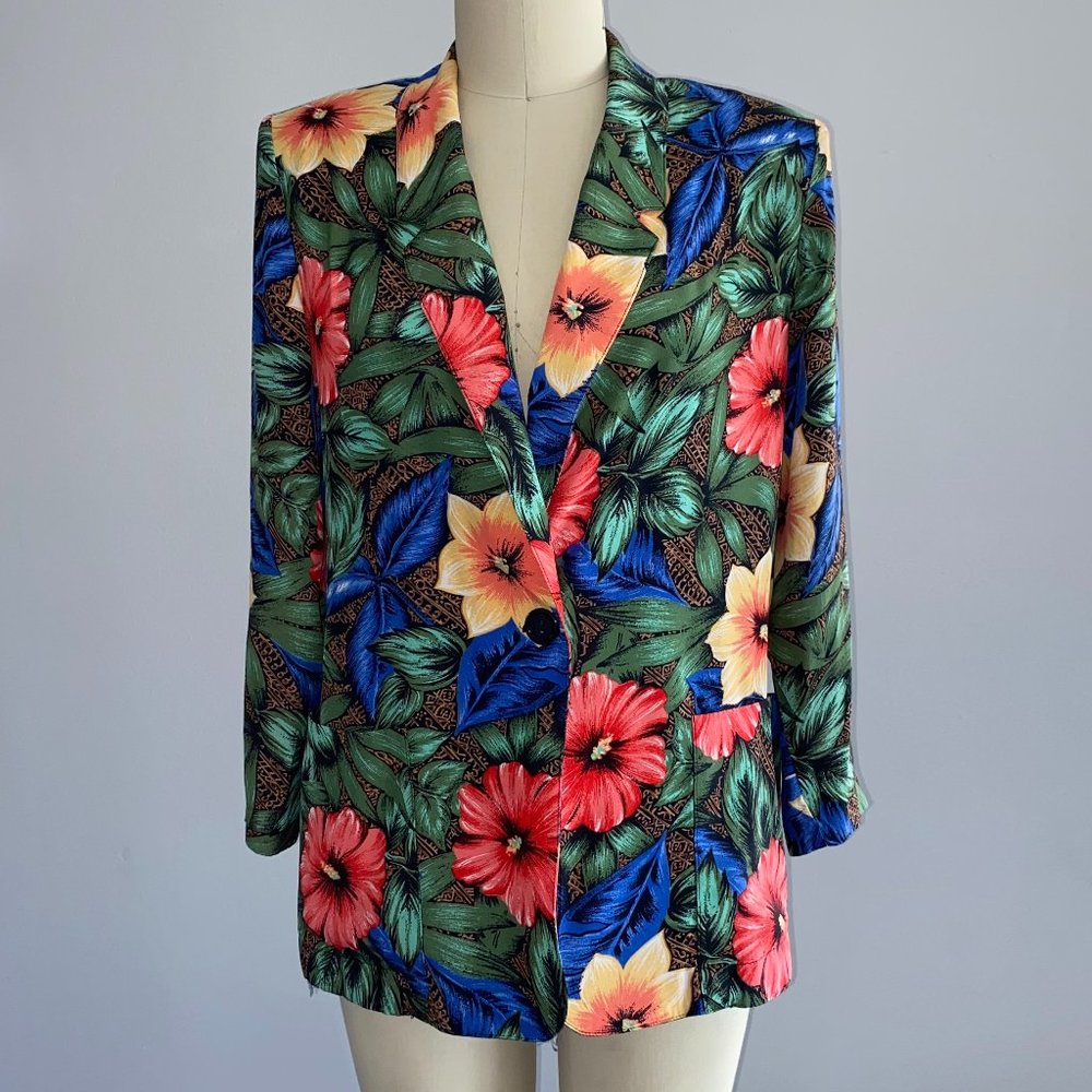 Vintage 1980s Tropical Floral Blazer